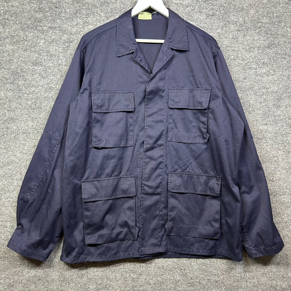 Vintage CORP Military Coat Men's Navy Blue Cargo Pockets Utility Workwear - XL
